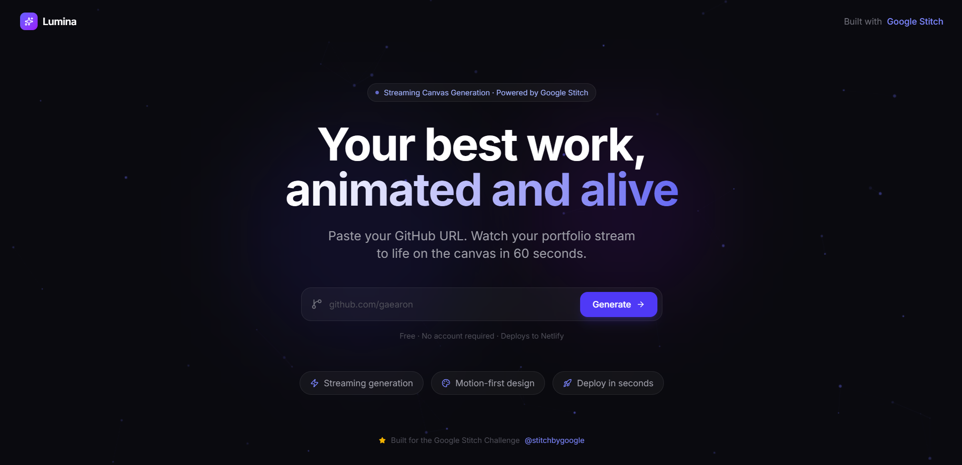 Lumina Stitch AI Portfolio Generator